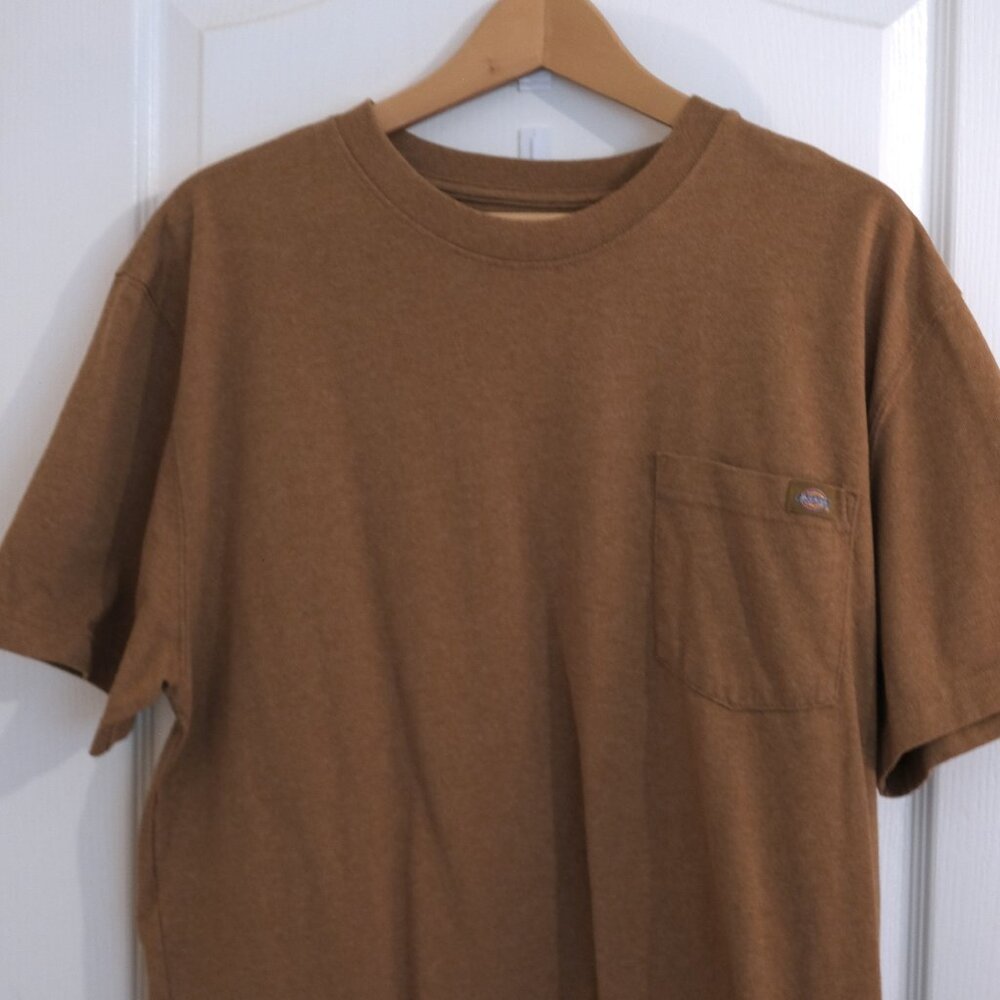 Dickies Heavyweight Crew Neck Brown Heather Pocket Tee Shirt, Size L